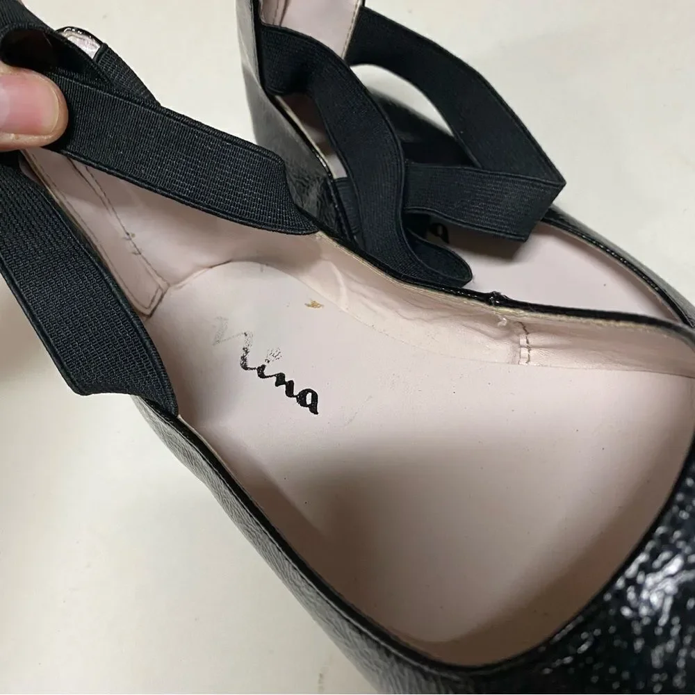 NINA MARISSA BLACK CRINKLE PATENT Mary Jane ballet flat dress shoe elastic 4